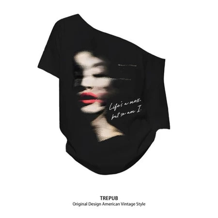 TREPUB. Sabrina T-shirt Oversize Woman with half her face Baju Kaos Korean Style | Pria Wanita /364