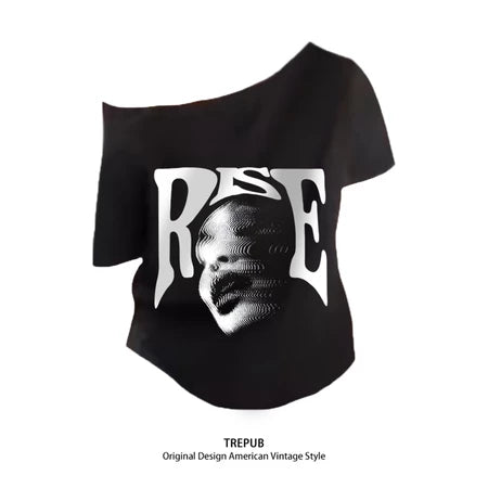 TREPUB. baju atasan wanita terbaru Amerika Y2K Pola trendi putih cetak kaos lengan pendek wanita retro streer vintage ahs style stockholm