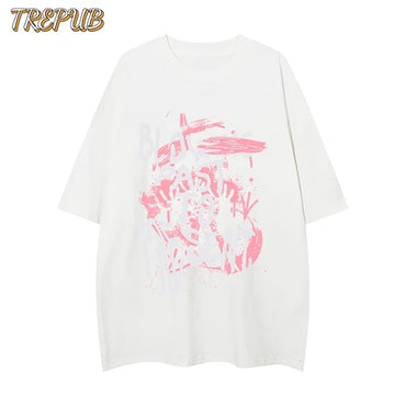 TREPUB.T-shirt Oversize Pink Graffiti White Letters Baju Kaos Korean Style | Pria Wanita /210