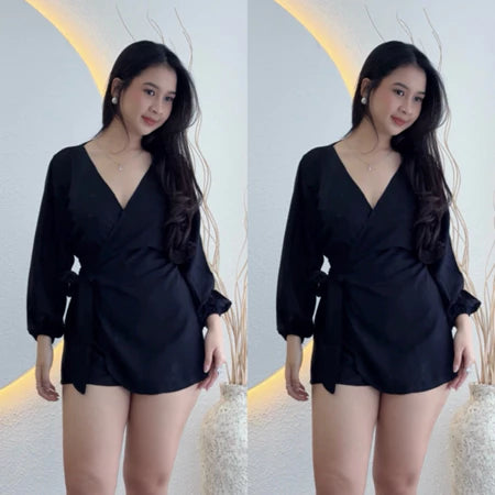 Malika Long Sleeve Summer Mini Jumsuit Bunga-Bunga