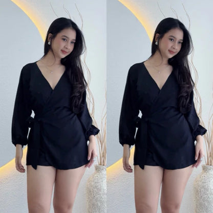 Malika Long Sleeve Summer Mini Jumsuit Bunga-Bunga