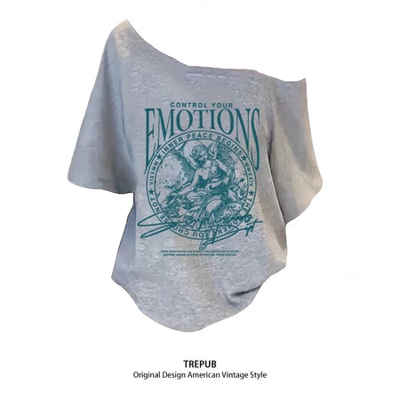 TREPUB. Sabrina T-shirt Oversize off-the-shoulder EMO Baju Kaos Korean Style | Pria Wanita /393