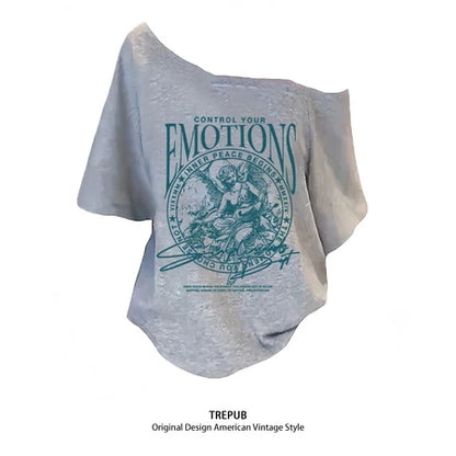 TREPUB. Sabrina T-shirt Oversize off-the-shoulder EMO Baju Kaos Korean Style | Pria Wanita /393