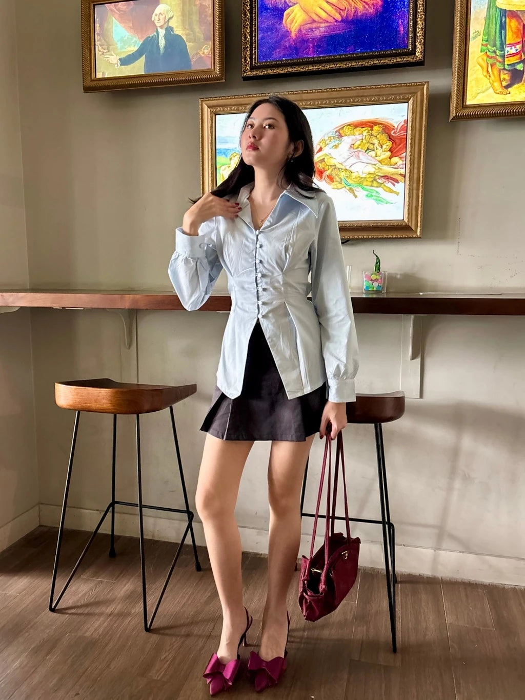 Celeste Wispie Fitted Long Sleeve Shirt Kemeja Wispie Atasan Wanita Slim fit Office Look Lengan Panjang V Neck