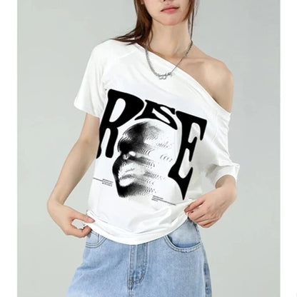 TREPUB. baju atasan wanita terbaru Amerika Y2K Pola trendi putih cetak kaos lengan pendek wanita retro streer vintage ahs style stockholm