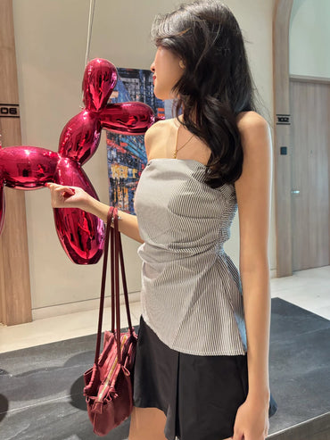 Lora Tube Top Stripe Atasan Salur Blouse Wanita Kemben Tank Tops Garis