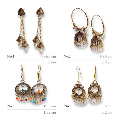 Anting Khas INDIA, Combo of 11 Set Jhumki Alloy Chandbali Earring Collection, Tipe Tusuk & Kait