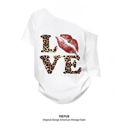 TREPUB.T-shirt Oversize Korean red lip LOVE Baju Kaos Korean Style | Pria Wanita /368
