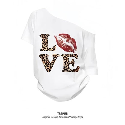 TREPUB.T-shirt Oversize Korean red lip LOVE Baju Kaos Korean Style | Pria Wanita /368