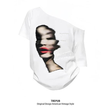 TREPUB. Sabrina T-shirt Oversize Woman with half her face Baju Kaos Korean Style | Pria Wanita /364