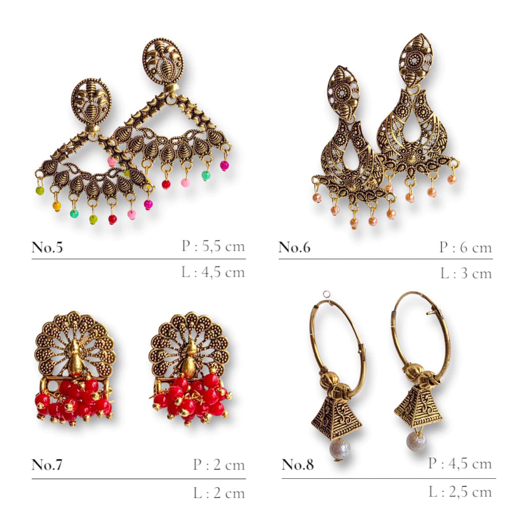 Anting Khas INDIA, Combo of 11 Set Jhumki Alloy Chandbali Earring Collection, Tipe Tusuk & Kait