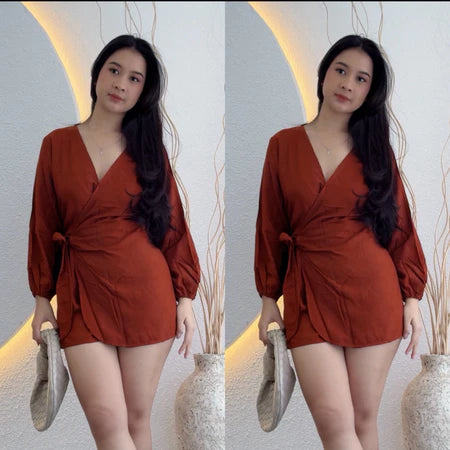 Malika Long Sleeve Summer Mini Jumsuit Bunga-Bunga
