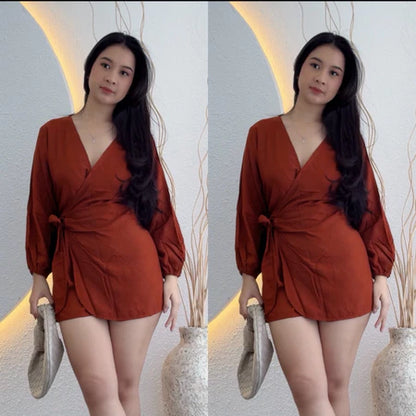 Malika Long Sleeve Summer Mini Jumsuit Bunga-Bunga