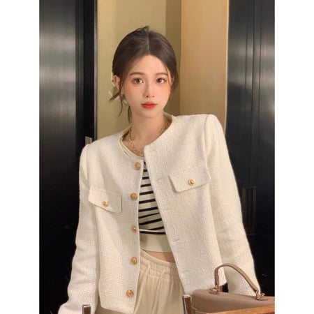 EMITA BLOOM tweed blazer wanita aesthetic baju outer cardigan hijau pesta crop top lengan panjang kondangan wanita kekinian korea