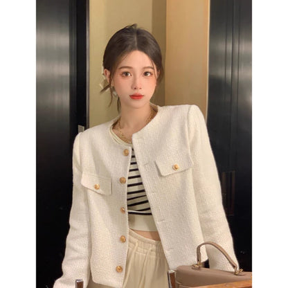 EMITA BLOOM tweed blazer wanita aesthetic baju outer cardigan hijau pesta crop top lengan panjang kondangan wanita kekinian korea