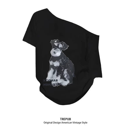 TREPUB. Sabrina T-shirt Oversize off-the-shoulder BLACK DOG Baju Kaos Korean Style | Pria Wanita /401