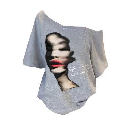 TREPUB. Sabrina T-shirt Oversize Woman with half her face Baju Kaos Korean Style | Pria Wanita /364