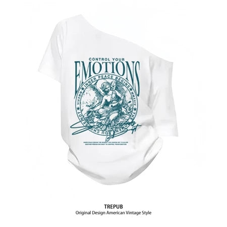 TREPUB. Sabrina T-shirt Oversize off-the-shoulder EMO Baju Kaos Korean Style | Pria Wanita /393