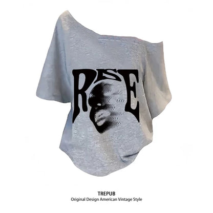 TREPUB. baju atasan wanita terbaru Amerika Y2K Pola trendi putih cetak kaos lengan pendek wanita retro streer vintage ahs style stockholm