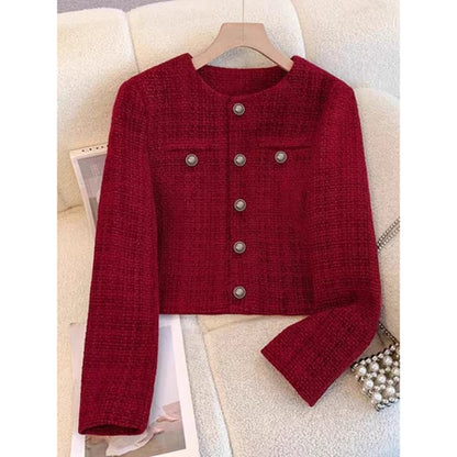 EMITA BLOOM tweed blazer wanita aesthetic baju outer cardigan hijau pesta crop top lengan panjang kondangan wanita kekinian korea