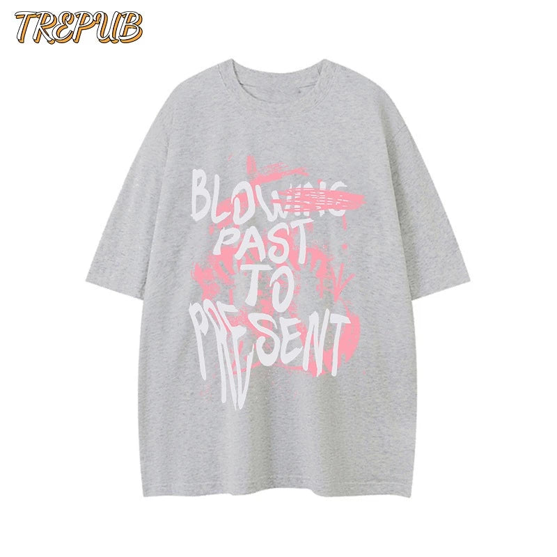 TREPUB.T-shirt Oversize Pink Graffiti White Letters Baju Kaos Korean Style | Pria Wanita /210