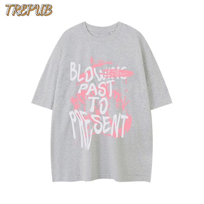 TREPUB.T-shirt Oversize Pink Graffiti White Letters Baju Kaos Korean Style | Pria Wanita /210