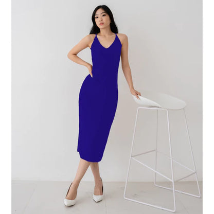NZINGA Grace | Midi Dress Wanita Polos Slim Fit - V Neck Sleeveless Elegant Look | Ukuran S - XXL