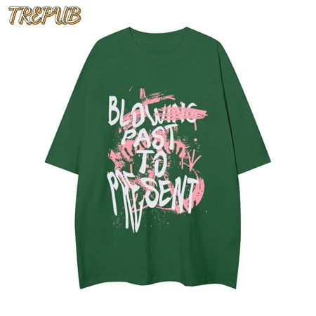 TREPUB.T-shirt Oversize Pink Graffiti White Letters Baju Kaos Korean Style | Pria Wanita /210