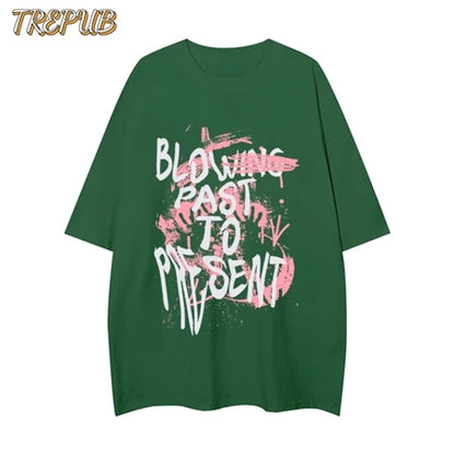 TREPUB.T-shirt Oversize Pink Graffiti White Letters Baju Kaos Korean Style | Pria Wanita /210