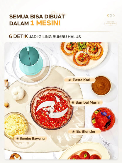 ecentio Multifungsi Blender Penggiling Daging Kaca 2L 6 Pisau Kecepatan Food Processor Ganda Kapasitas Besar Mesin Giling Daging