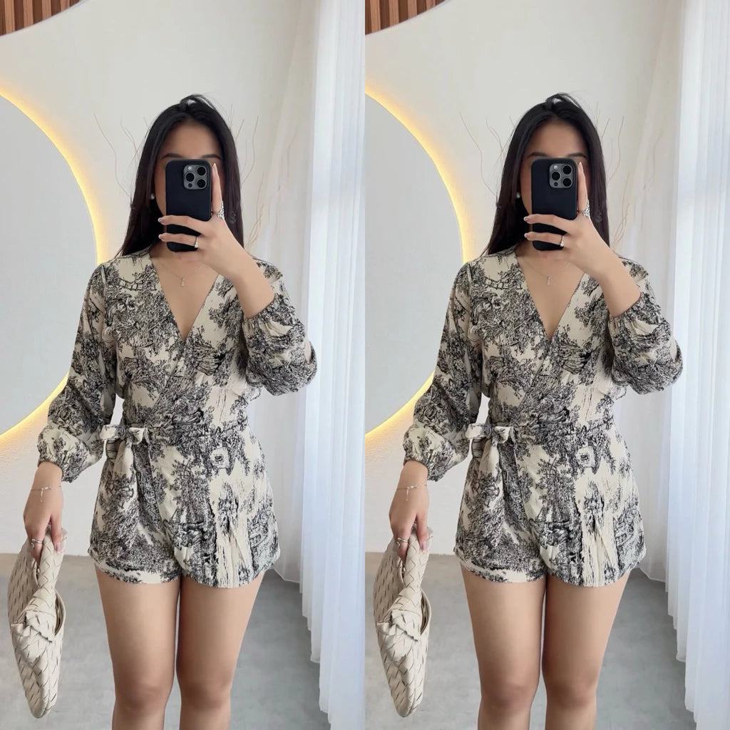 Malika Long Sleeve Summer Mini Jumsuit Bunga-Bunga