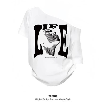 TREPUB. baju atasan wanita terbaru Amerika Y2K Pola trendi putih cetak kaos lengan pendek wanita retro streer vintage ahs style stockholm