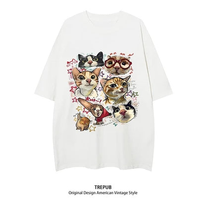 TREPUB. T-shirt Oversize off-the-shoulder happy cats Baju Kaos Korean Style | Pria Wanita /403