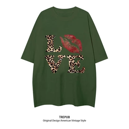 TREPUB.T-shirt Oversize Korean red lip LOVE Baju Kaos Korean Style | Pria Wanita /368