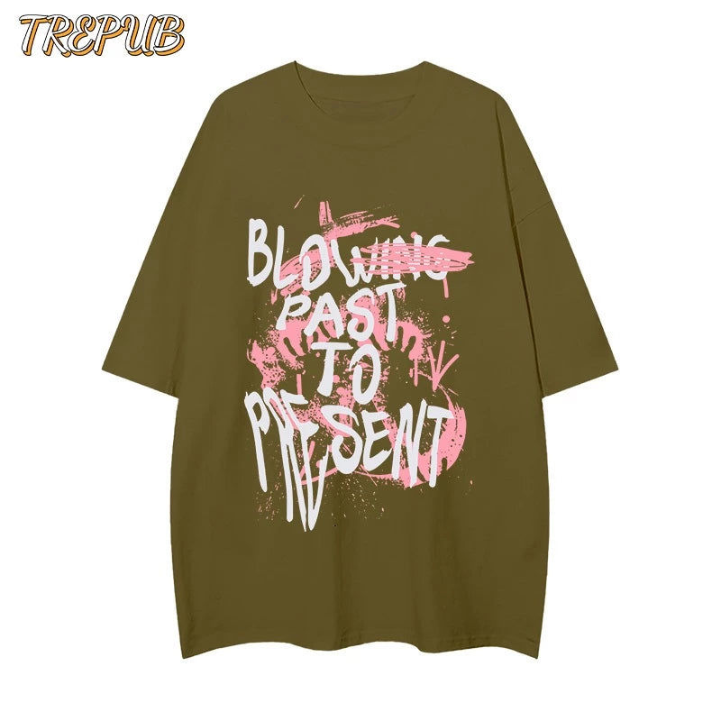 TREPUB.T-shirt Oversize Pink Graffiti White Letters Baju Kaos Korean Style | Pria Wanita /210