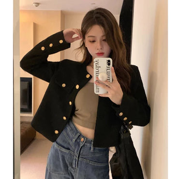 EMITA BLOOM tweed blazer wanita kekinian korea jaket outer crop wanita korean style aestetic terbaru 2026 baju cardigan kondangan wanita