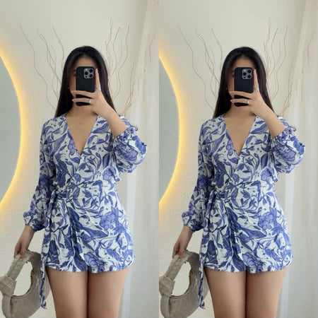 Malika Long Sleeve Summer Mini Jumsuit Bunga-Bunga