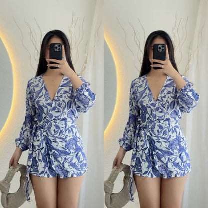 Malika Long Sleeve Summer Mini Jumsuit Bunga-Bunga