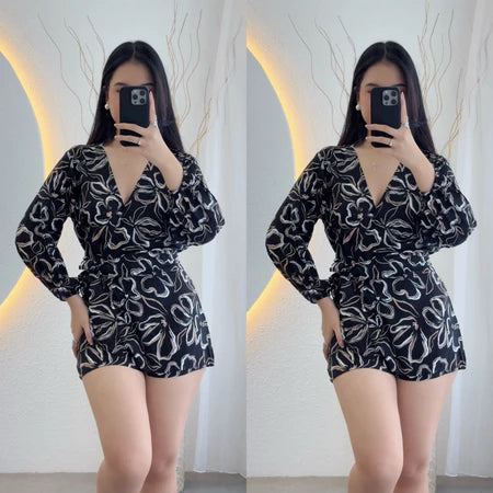 Malika Long Sleeve Summer Mini Jumsuit Bunga-Bunga