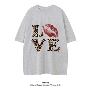 TREPUB.T-shirt Oversize Korean red lip LOVE Baju Kaos Korean Style | Pria Wanita /368