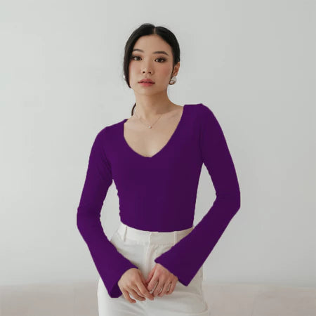 NZINGA Jiyeon | Bodysuit Wanita Polos Lengan Panjang - Model V Neck Slim Fit | Ukuran S - XXL