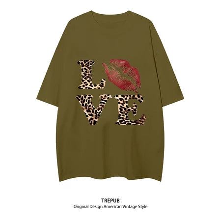TREPUB.T-shirt Oversize Korean red lip LOVE Baju Kaos Korean Style | Pria Wanita /368
