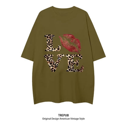 TREPUB.T-shirt Oversize Korean red lip LOVE Baju Kaos Korean Style | Pria Wanita /368