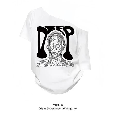 TREPUB. baju atasan wanita terbaru Amerika Y2K Pola trendi putih cetak kaos lengan pendek wanita retro streer vintage ahs style stockholm