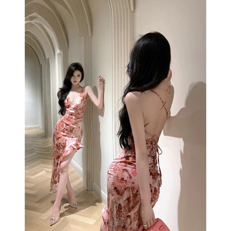 Yimita baju midi dress motif bunga cantik ke pantai jumbo wanita korean style party dress elegant casual dress terbaru 2026 import