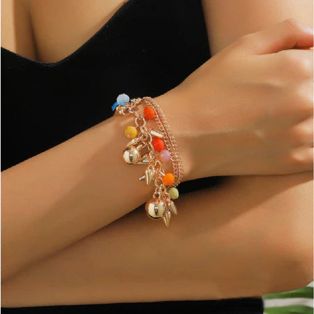 14 model Rantai Pesona Kristal Berwarna Gelang manik Multi-lapis Wanita Buatan Tangan Emas