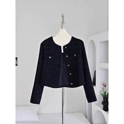 EMITA BLOOM jacket outer hitam polos kondangan wanita kekinian lebaran 2026 korean outer crop top lengan panjang tweed blazer wanita