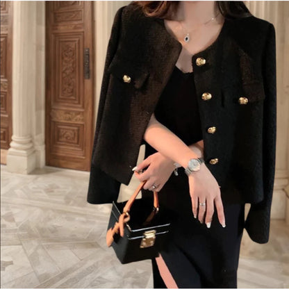 EMITA bloom tweed blazer wanita kekinian korean style jumbo terbaru 2026 baju atasan spring outer crop top lengan panjang wanita