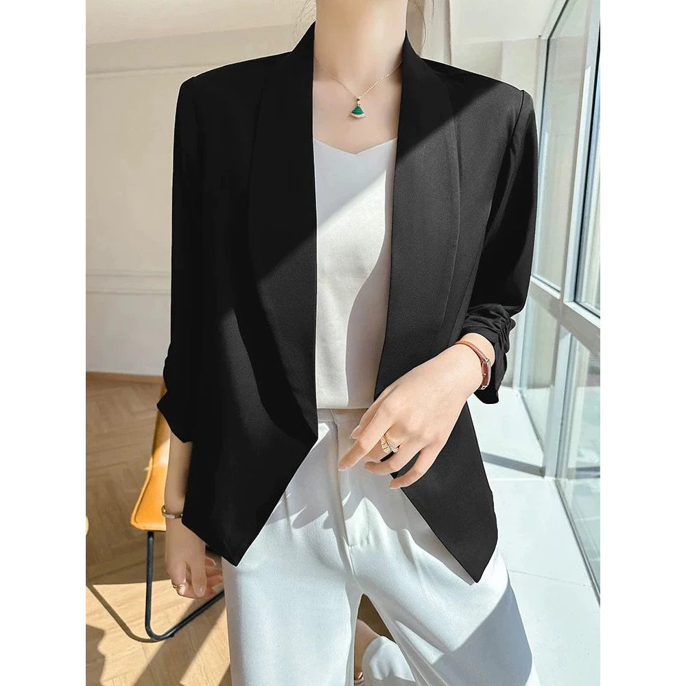 EMITA BLOOM blazer hitam polos fit body wanita kekinian panjang premium elegant korean style oversize jumbo terbaru 2026 baju outer