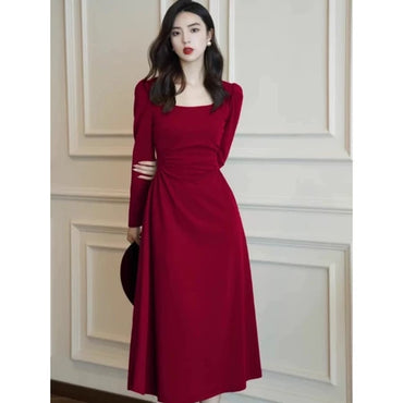 YIMITA midi dress korean style formal simple elegan wanita kekinian pantai press body terbaru 2026 casual plus size lebaran